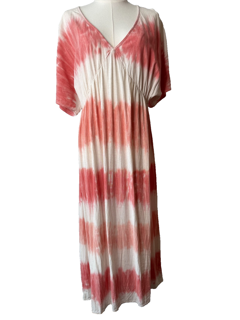 Knox Rose Linen Blend Pink White Ombre Short Sleeve Midi Dress Sz M Hippie Boho